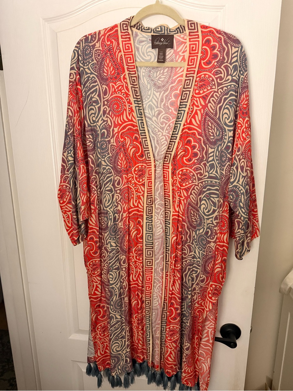 Patricia Nash Paisley Kimono Jacket with Tassel Trim